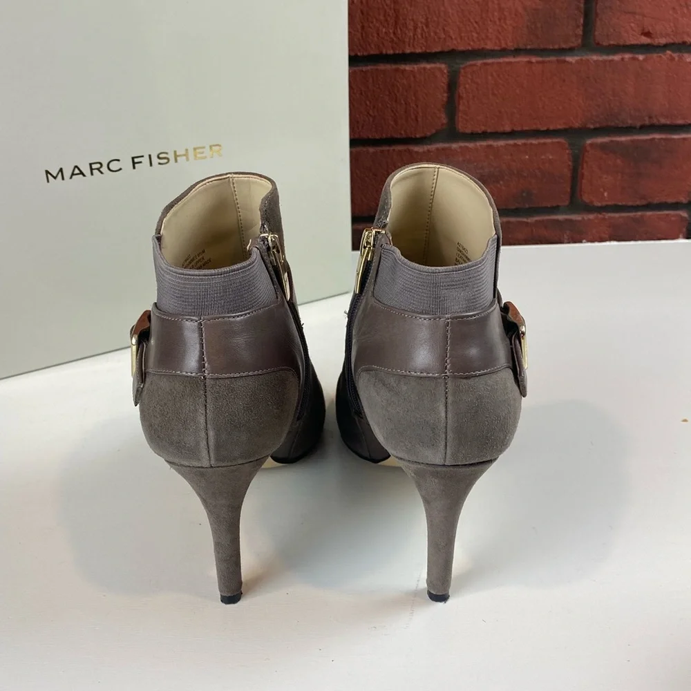 Marc Fisher‎ Shimmee Suede Peep Toe Booties 6.5aM Stiletto Ankle High Heels - Picture 3 of 5